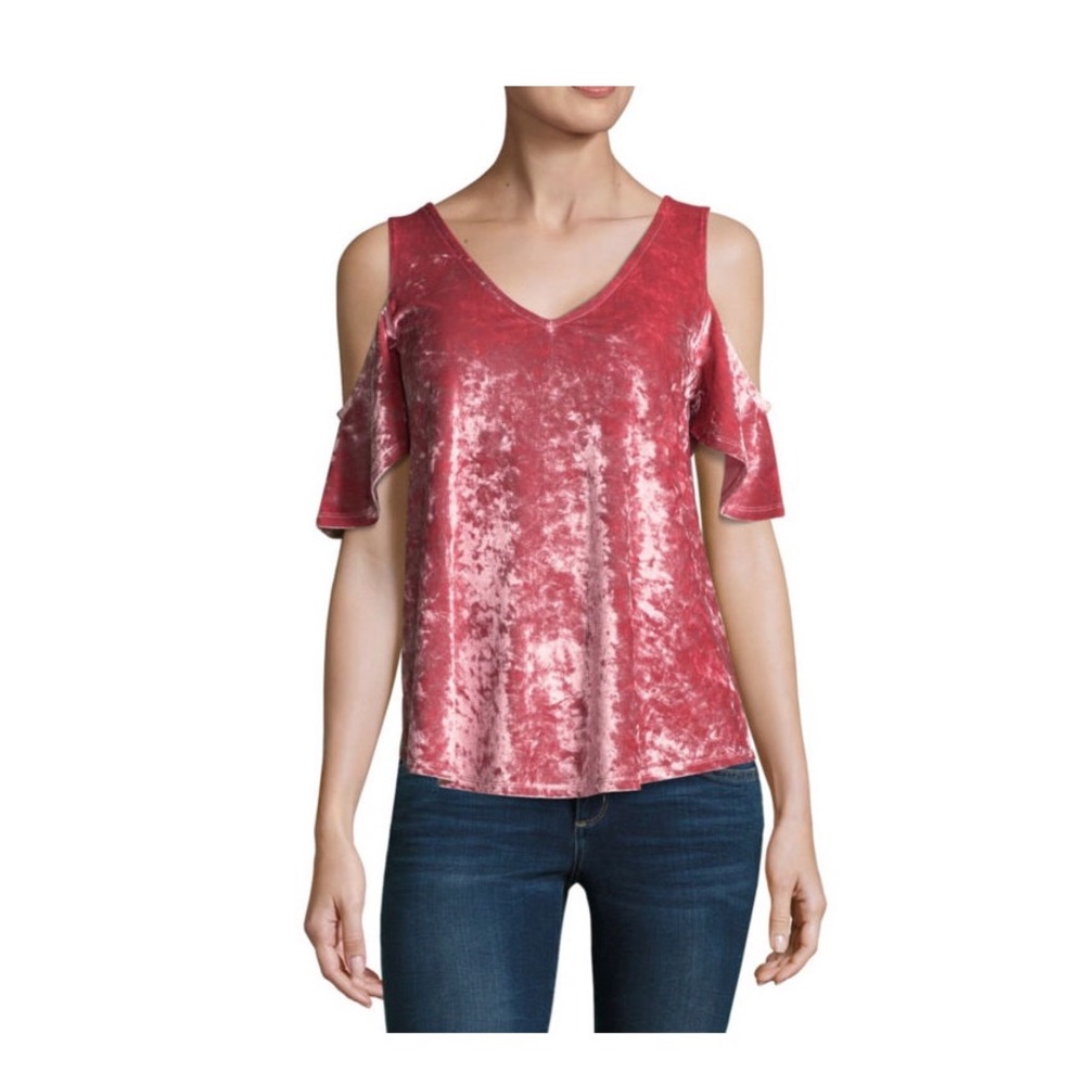 Pink Crushed Velvet Cold-Shoulder Top XL NWOT